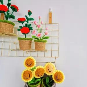 해바라기 장미 조화 화분 뜨개꽃