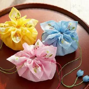 전통 자수 꽃무늬 복주머니 조리개 파우치 답례품 포장용 한과 간식 담기 유치원