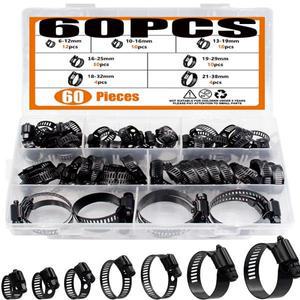 60/120PCS 클램프 스테인리스 스틸 조절 가능 6-38mm 범위 웜 기어 블랙 호스 키트 목공용 스프링