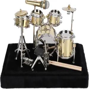 디스플레이 박스와 베이스가 있는 미니 드럼 세트 메탈 키트 미니어처 악기 선물 가족 친구를 위한