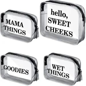 우댕 4팩 기저귀 가방 정리 파우치 세트 투명 PVC 여행용 방수 지퍼 메이크업 드라이 습식 가방(블랙)