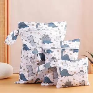 해피 플루트 3세트 젖은 가방 보관 지퍼 방수 세탁 여행 해변 수영복 천 기저귀용 짐 및 옷(공룡)
