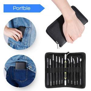 12 정밀 핀셋 ESD 정전기 가방 보수 수리 팔꿈치 방지 스트레이트 스틸 산업용 유지 도구 스테인레스