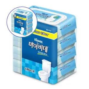 쌍문상회 화장실 물티슈 크리넥스 마이비데 46매x4 캡형