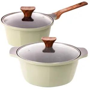 글램레트로 가스용 냄비 2종 세트 (편수18+양수22) 올리브그린