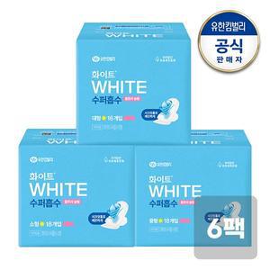 [유한킴벌리]화이트 수퍼흡수 중형18매/대형16매 x6팩 생리대