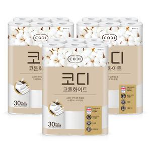 코디 천연펄프 3겹 코튼화이트, 30m, 30롤, 3개
