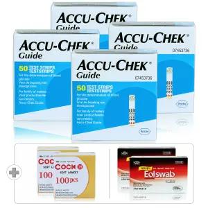 로슈 아큐첵 가이드 당뇨 검사 혈당 시험지 측정지 4박스 200매(27|07월)+침 200개+솜 200매