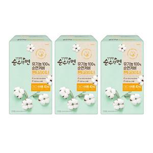 건강한 순수한면 유기농100%순면커버 팬티라이너, 슈퍼롱, 40매, 3개