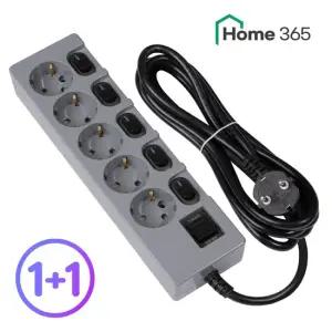 1+1 홈365 국산 개별 스위치 멀티탭 5구 3M 그레이 블랙 16A 접지 절전형 멀티콘센트