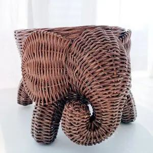 [메종인다라탄샵]고급 등나무 코끼리 라탄 바구니 소품 수납함 브라운 N001H