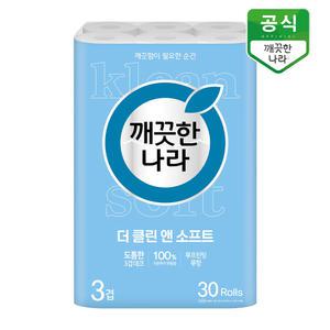 깨끗한나라 3겹 화장지 순수 더클린 앤 소프트 30m 30롤