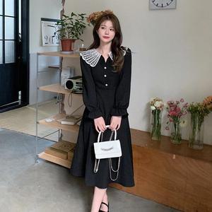 [디작소]여성 가을 겨울 하이엔드 블랙 롱원피스