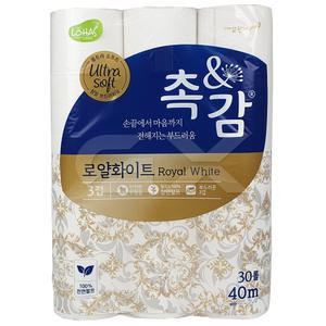 깨끗한나라 촉앤감 로얄화이트 화장지 40M x30롤 롤휴지 두루마리