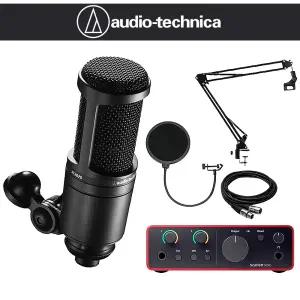 오디오테크니카 AT2020 콘덴서마이크 포커스라이트 스칼렛솔로 4세대 관절스탠드 패키지