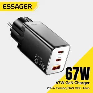 멀티충전거치대 Essager GaN USB C 충전기 67W 45W 33W KR EU 콘센트 삼성 iPhone 16 15 14 Pro Huawei 전
