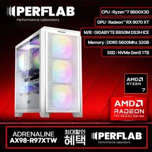 라이젠7 9800X3D RX9070XT 16GB 게이밍 컴퓨터 어드레날린 AX98-R97XTW 라데온 그래픽카드 AMD 데스크탑 조립 PC 본체