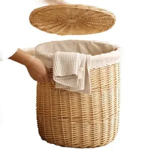 뚜껑있는 원형 라탄 정리함 바구니 빨래 수납