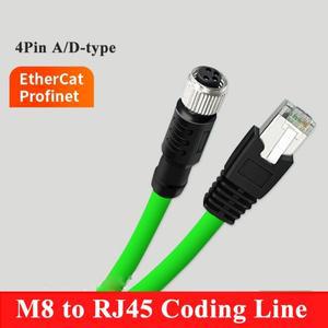 M8 4핀 D/A 코드 - RJ45 이중 차폐 네트워크 이더넷 커넥터 케이블 D형 수형 고유연 드래그 체인 센서 플러