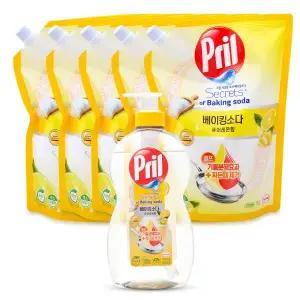 프릴 베이킹소다 주방세제 퓨어레몬 본품 700ml 1개 + 리필 1L 5개