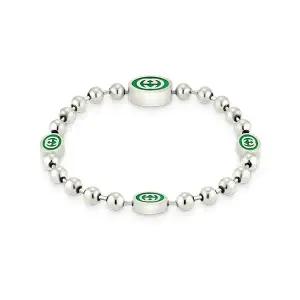 [구찌] YBA701609001 (701609 J8410 8414) 인터로킹 G 에나멜 볼체인 실버 팔찌