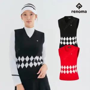 레노마골프 여성 가을 소프트한 아가일 패턴 V넥 니트 조끼 N-7202
