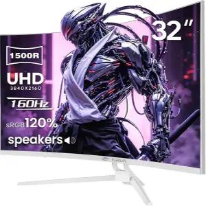 CRUA 32인치 커브드 게이밍 모니터 144Hz/160Hz 4K UHD(3840 * 2160P) 1500R VA 화면 AMD 프리싱크 120