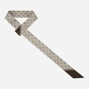 구찌 6S 812250 3G001 9865 GG 프린트 홀스빗 실크 스카프 카멜