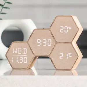 지성아이엔씨 전자 탁상 시계 우드 허니콤 테이블 온습도 탁상용 탁상 시계