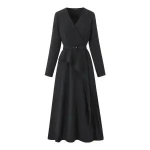 [미니멈][미니멈 에브리데이]브이넥 벨트 세트 언발 드레이프 롱 원피스 (EC1OW002D)