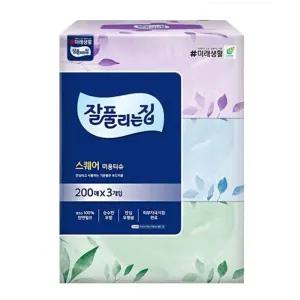 잘풀리는집 각티슈 천연펄프 스퀘어 미용티슈 2겹 200매 3입