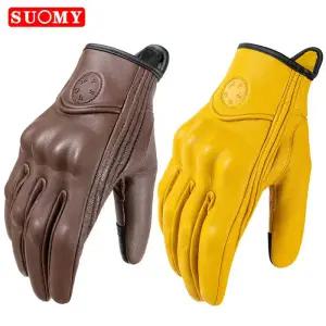 러닝장갑 마라톤 조깅 남녀공용 가죽 오토바이 장갑 터치 스크린 라이딩 레트로 통기성 모토크로스 옐로우