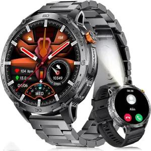 남성용 LIGE 밀리터리 스마트워치 730mAh/1.75인치 대형 HD AMOLED 터치스크린 안드로이드 iOS용 LED