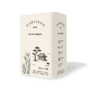 [담이연] 먼지없는 친환경 대나무 화장지, 천연펄프 무형광 휴지 3겹 30m 30롤 1팩