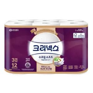 크리넥스 3겹 천연펄프 수프림 소프트 27m 12롤 1개