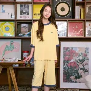 마밤 MSMV 쿨 냉감 레몬드랍 아동 주니어 키즈 잠옷 내의 실내복 링거 7부 세트