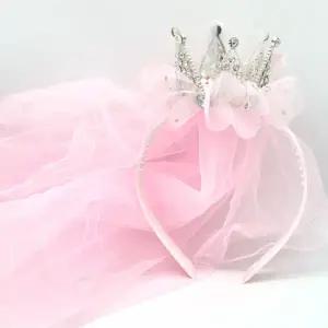 아동 면사포 공주 헤어밴드 왕관 어린이 티아라 여아 악세사리 레이스 무대 큐빅 용품 생일 공연 파티
