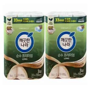 깨끗한나라 순수 프리미엄 화장지 33m 3겹 30롤 2팩