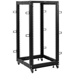 VIVO 25U 프리스탠딩 서버 랙, 모바일 오픈 프레임 22~40인치 조절 가능 네트워크 카트, 블랙, CART-SR25U