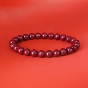 [힐링젬]천연 경면주사 자금사 8mm 원석 팔찌 액운방지 부적 행운의 붉은 염주 BR-260034