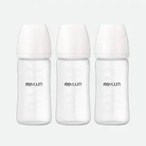 [모윰]실리콘 코팅 노꼭지 유리 젖병 240ml 트리플팩