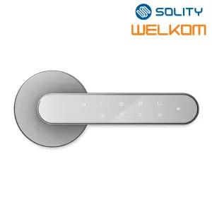 솔리티 웰콤 목문용 ART L10 실버 비밀번호전용 무타공 디지털 도어락 방문 손잡이 핸들 번호키 판넬문 나무문 비상전원 에티켓기능 음량조절(무음포함 4단계) 백세트조절가능