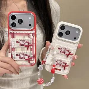 헬로키티 리본 레이스 비즈 스트랩 슬림핏 실리콘 하드 아이폰 17 16 15 14 프로 맥스 PRO MAX 케이스
