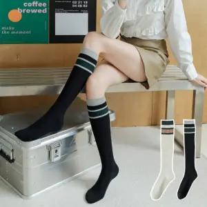 예쁜 배색 스트라이프 패션 데일리 여자 골지 니삭스