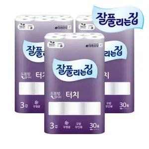 잘풀리는집 터치 두루마리휴지 3겹 25M 30롤, 3개