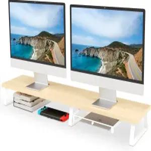 아오티아 듀얼 모니터 스탠드 라이저 - 서랍이 있는 2인용 금속 다리가 모니터용 책상 선반 PC 노트북