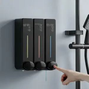 비누 디스펜서 벽걸이 무타공 욕실용 호텔 바디워시 샴푸통 린스 샤워젤 접착식