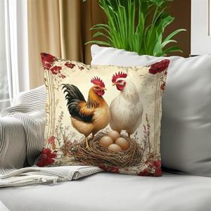 레트로 농가 수탉 쿠션 커버 18x18 인치 소파 던지기 베개 케이스 자동차 거실 크리스마스 장식