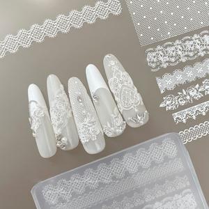 1개 초박형 엠보싱 5D 레이스 네일 아트 몰드 레트로 스커트 전사 템플릿 로즈 프렌치 실리콘 매니큐어