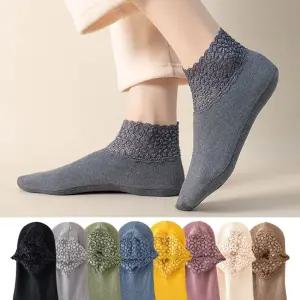 꽃무늬 미끄럼 방지 예쁜 레이스 기모 발목 덧신 덧신 레이스덧신 여자덧신